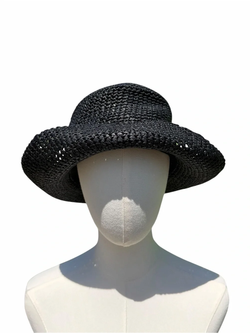 The Scala Collection Black Woven Straw Sun Hat Wide Brim Bucket Cloche One Size